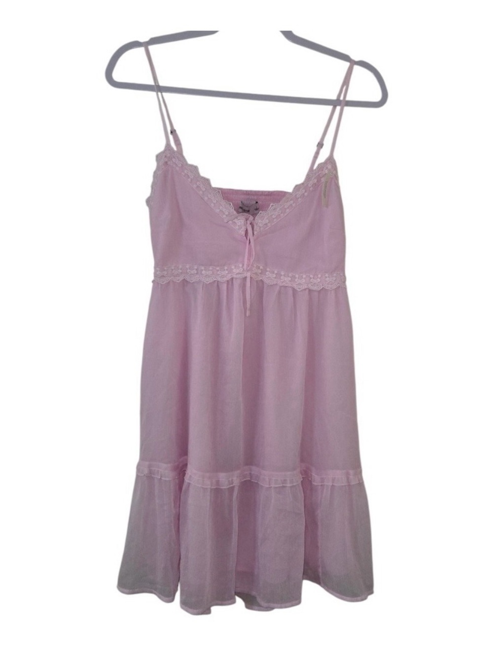 Hollister Pink Babydoll‎ Dress Lace Trim Chiffon Tiered Strappy Coquette Large
